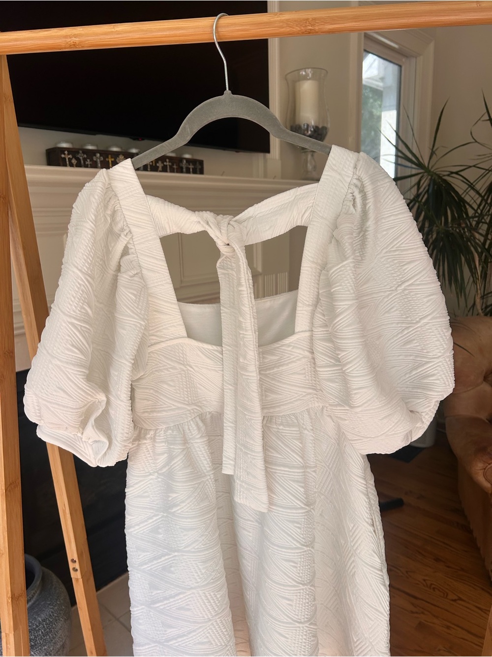 Free People White Textured Puff Sleeve Mini Dress - Picture 3 of 4